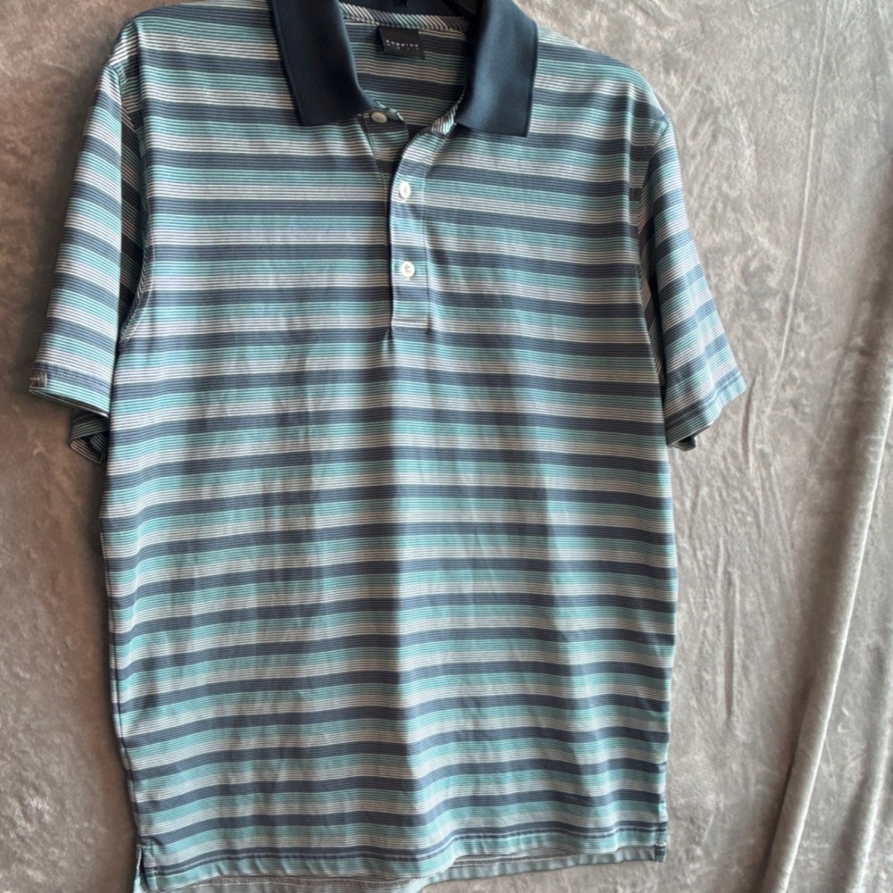 Dunning Golf Blue Green Striped Polo Shirt Men's M Short Sleeve Collared